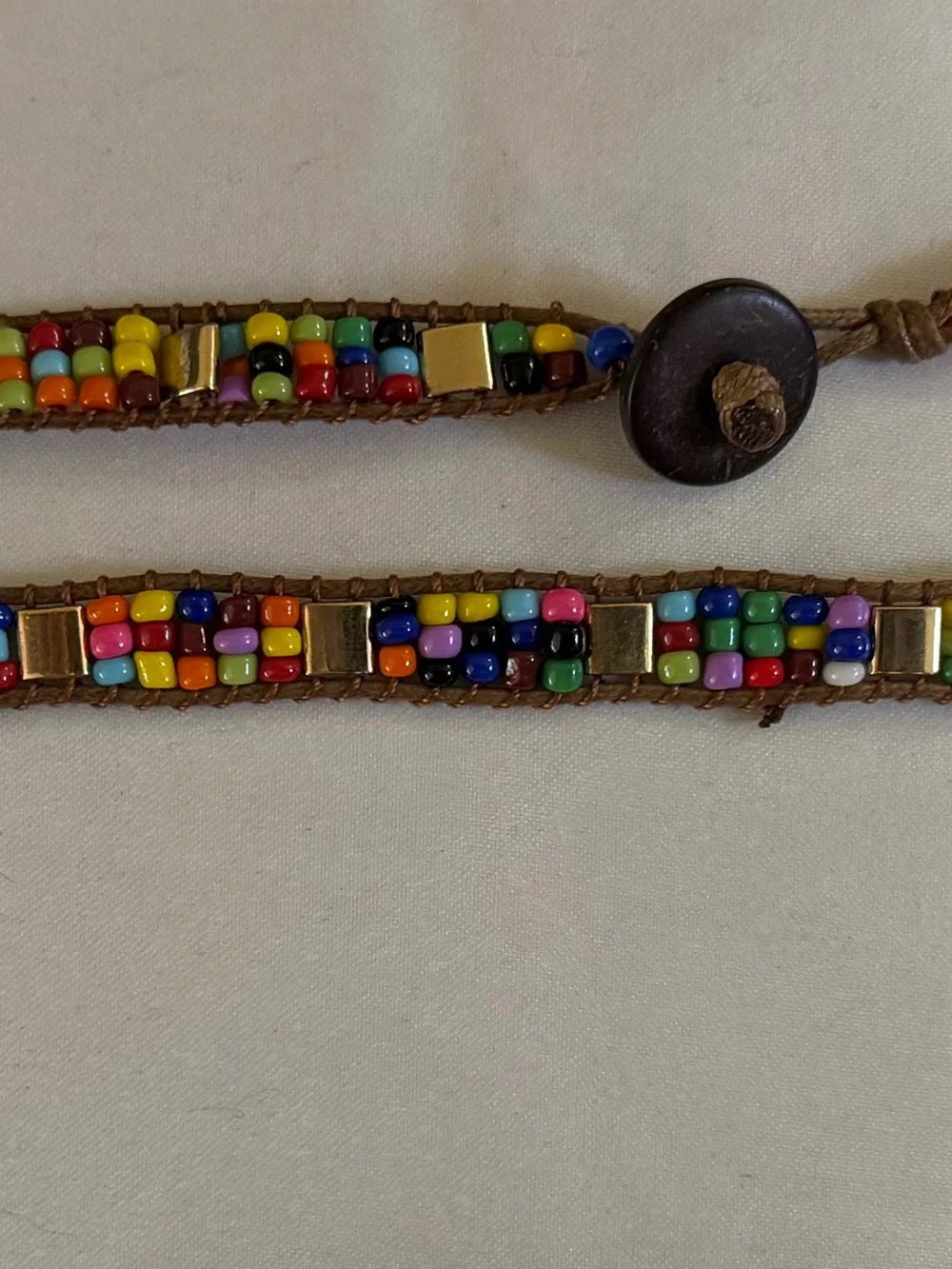Handcrafted Artisan Colorful Bead Headband/Necklace w/Button Toggle Closure 22”